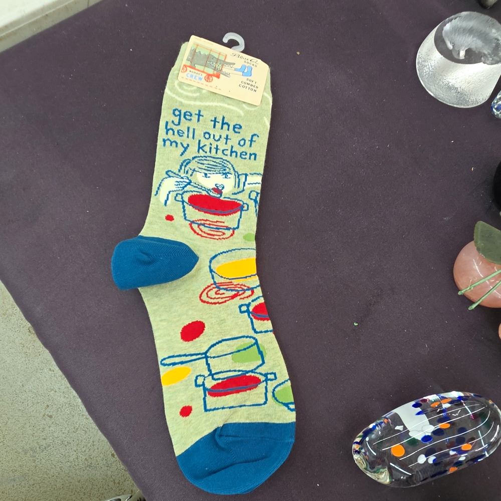 Blue Q Women’s Crew Socks Combed Cotton Funny Kitchen Graphic Green/Blue
